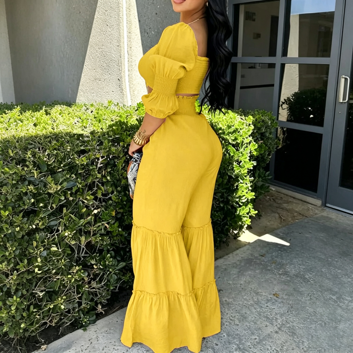 Boho Puff‑Sleeve Wide Leg Co‑Ord Set