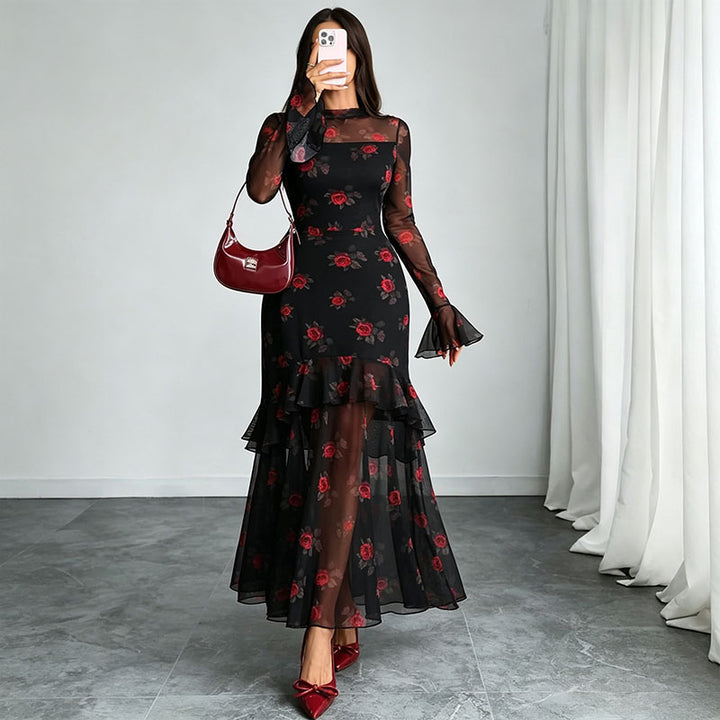 Floral Ruffle Sleeve Dress
