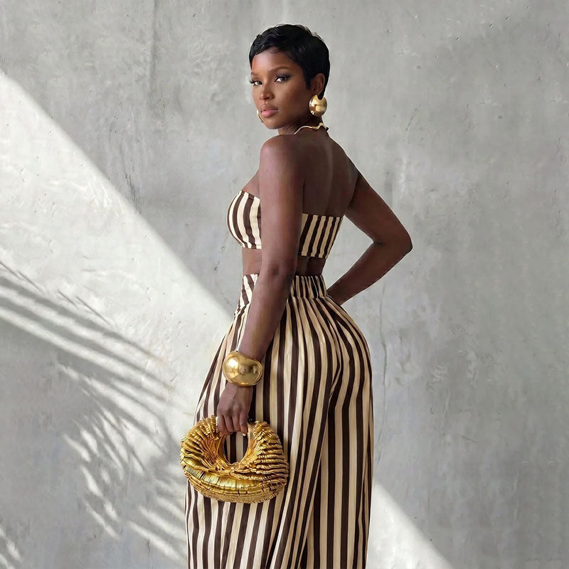 Striped strapless top and harem pants set