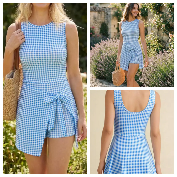 Blue &amp;amp; White Gingham Sleeveless Skort Dress