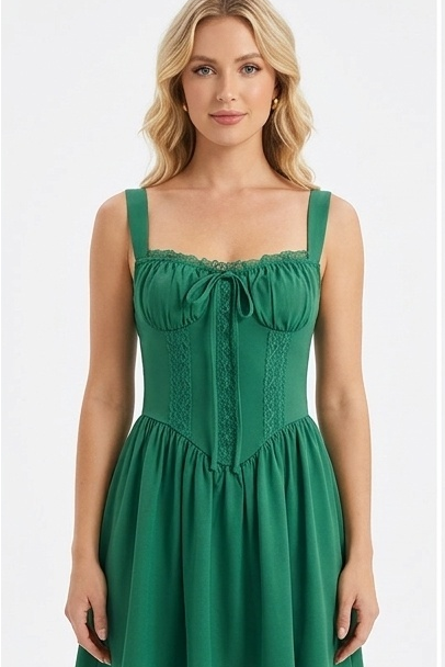 Square Neck Ruched Bust Lace-Up Corset Mini Dress | A-Line Babydoll