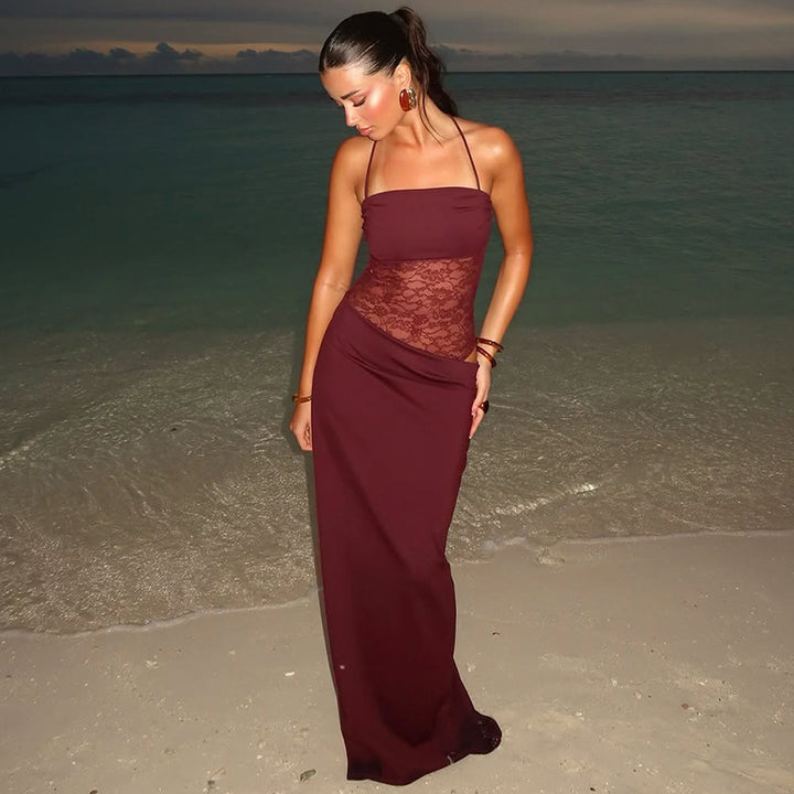 Sheer Lace Waist Maxi Dress