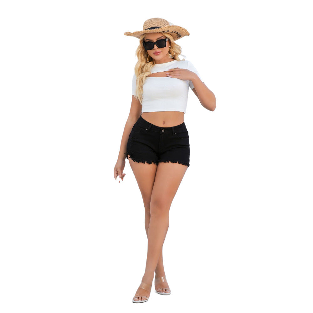 White Frayed Hem Denim Shorts