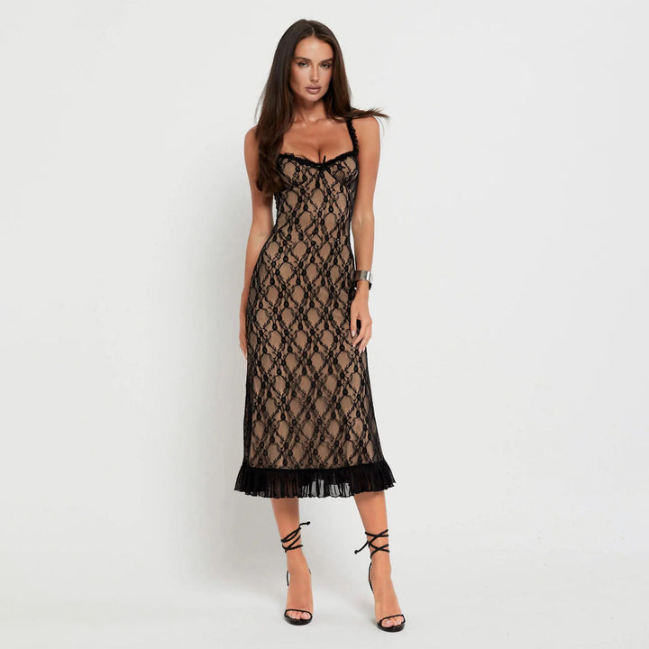 Romantic Lace &amp; Ruffle Midi Dress