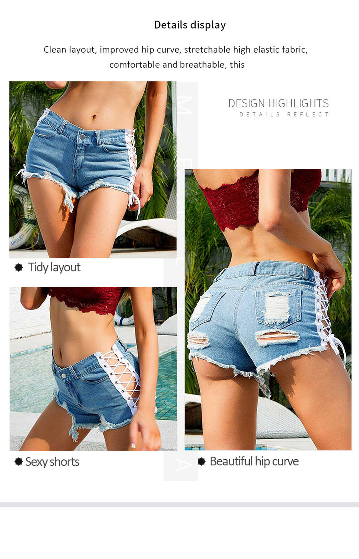 High-Waisted Lace-Up Denim Shorts