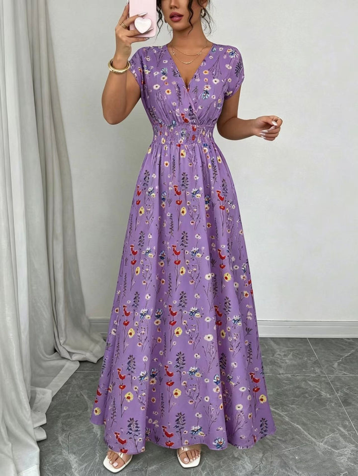 Floral Print Smocked Waist Maxi Dress