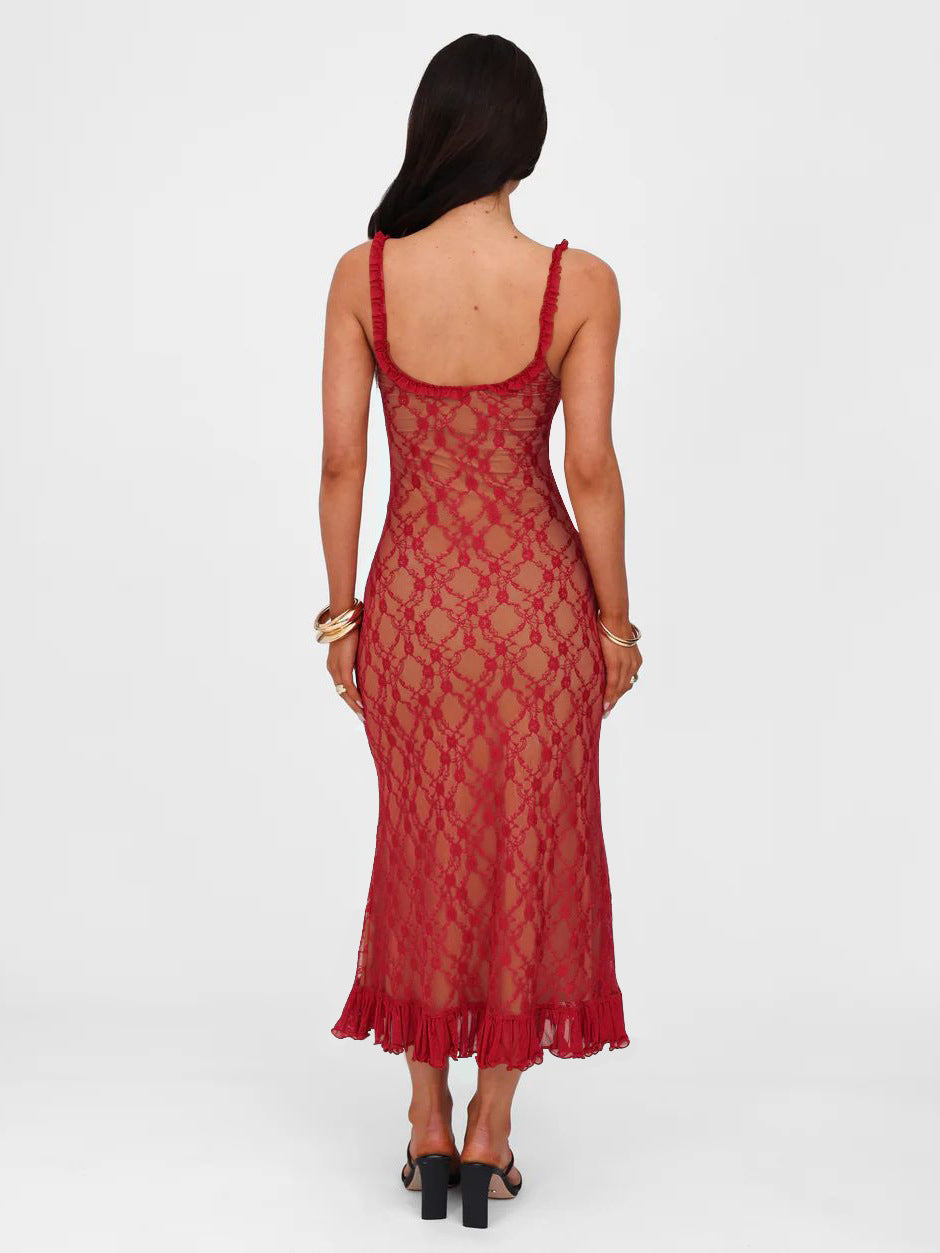 Romantic Lace &amp; Ruffle Midi Dress