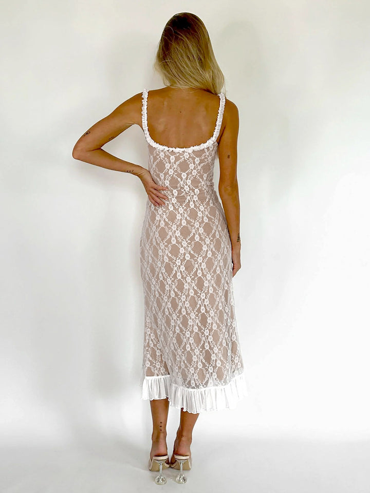 Romantic Lace &amp; Ruffle Midi Dress