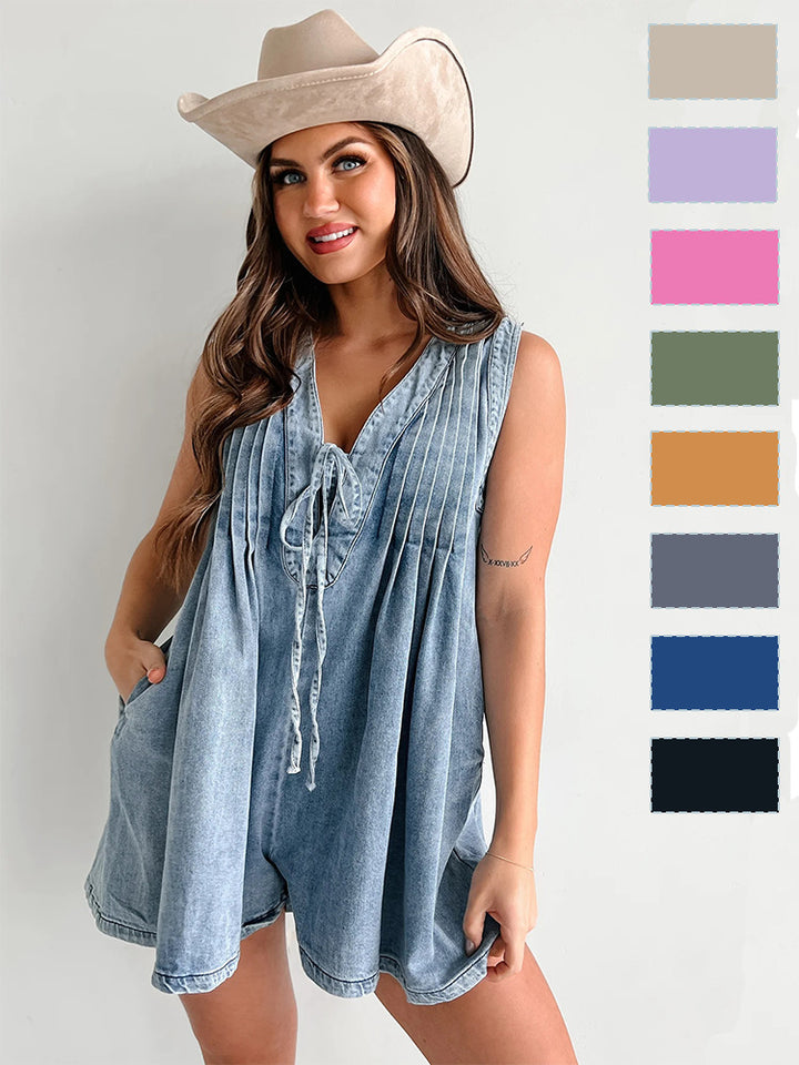 Light Blue Washed Denim Sleeveless Romper