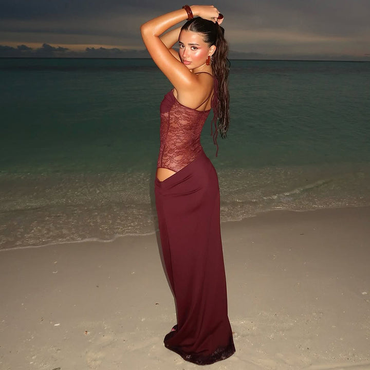 Sheer Lace Waist Maxi Dress