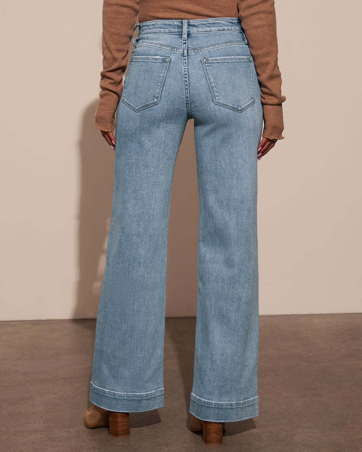 High-Waisted Wide-Leg Jeans with Patch Pockets