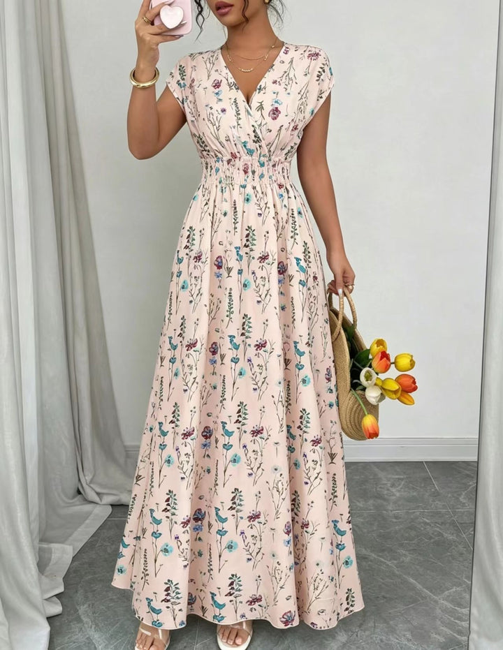 Floral Print Smocked Waist Maxi Dress
