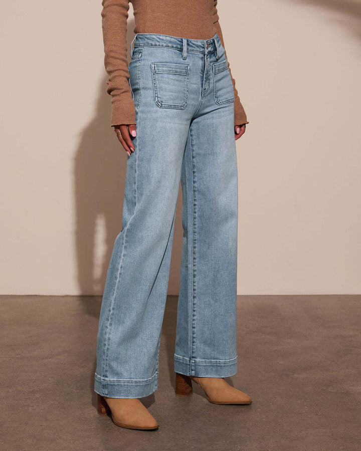 High-Waisted Wide-Leg Jeans with Patch Pockets