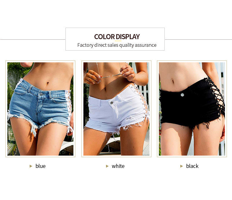High-Waisted Lace-Up Denim Shorts