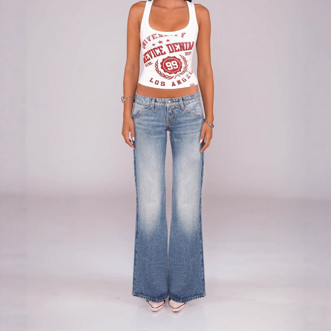 Black Low-Rise Lace-Up Flare Jeans