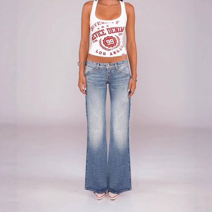 Black Low-Rise Lace-Up Flare Jeans