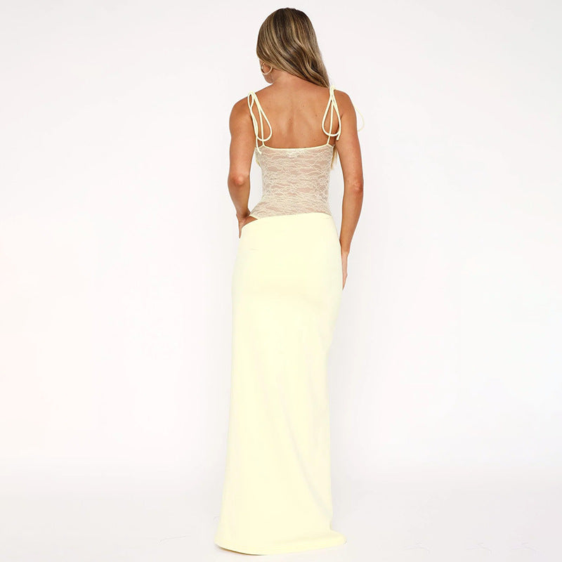 Sheer Lace Waist Maxi Dress