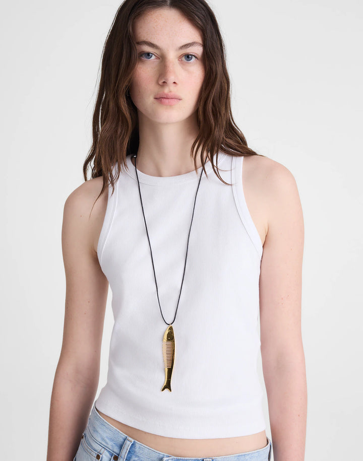gold-plated Fish Comb Pendant Necklace, Adjustable Long Black Cord Necklace