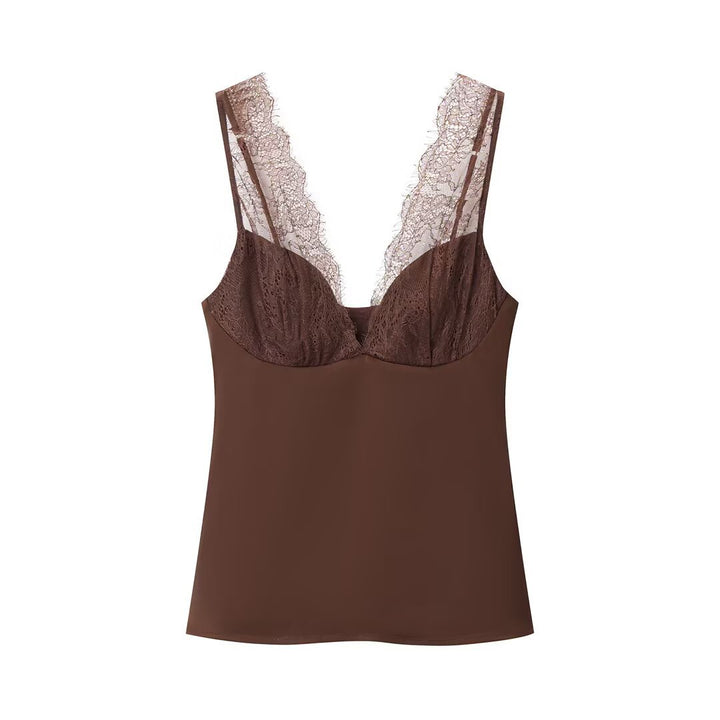 Lace and satin-finish camisole top