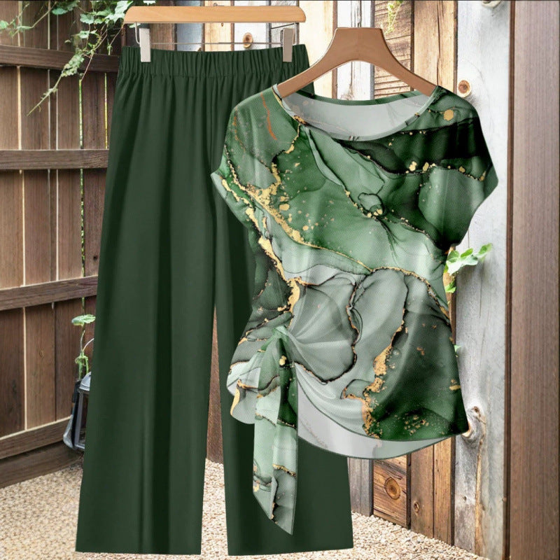 Round Neck Tie Front Two Piece Outfit
