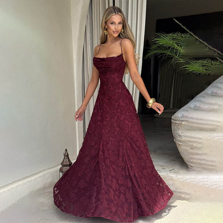 Backless Lace Maxi Dress with Spaghetti Straps