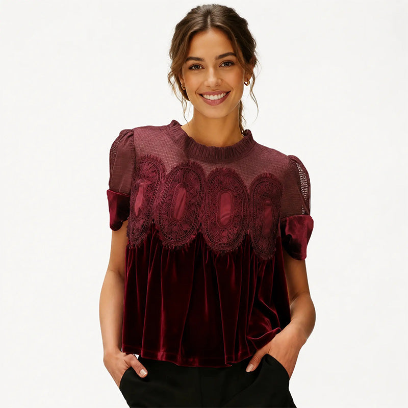 Ruffled Lace Patchwork Top
