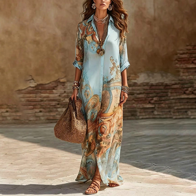Vintage-style printed chiffon maxi dress