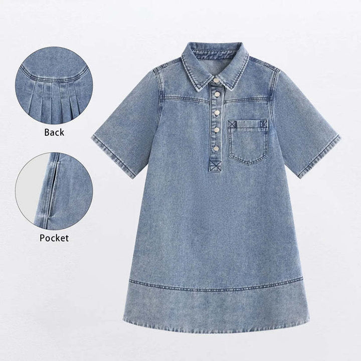 Soft Fabric Short-Sleeve A-Line Swing Mini Shirt Dress