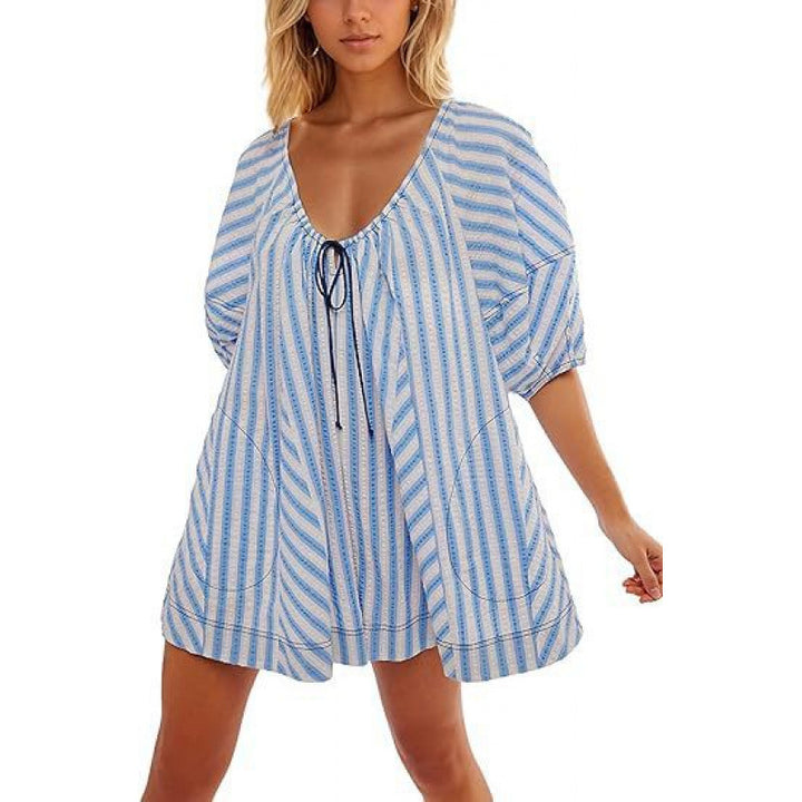 Loose-Fit Striped V-Neck Jumpsuit