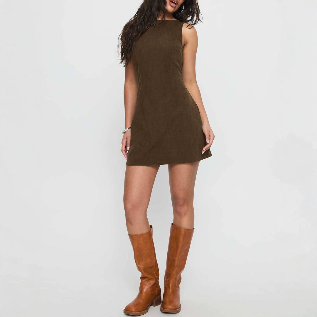 Sleeveless Corduroy A-Line Mini Dress