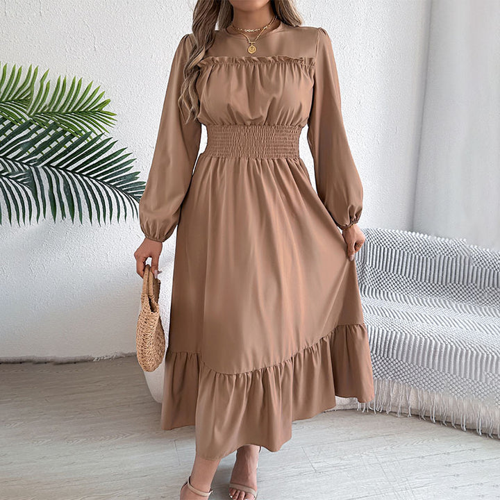 Long-sleeve pleated ruffle dress