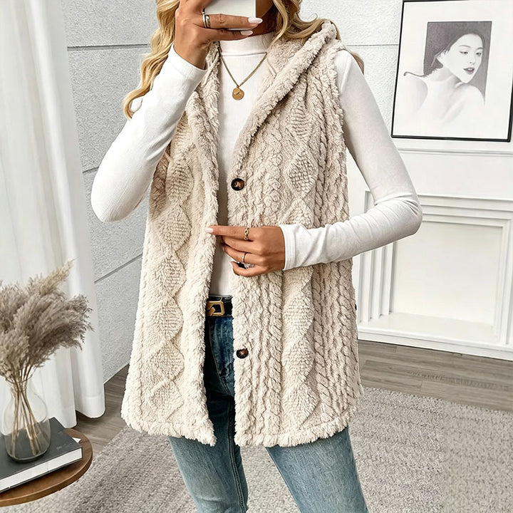 Hooded plush sleeveless jacket