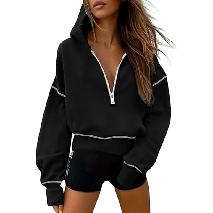 Collar Half Zip Pullover Sweatshirt  Long Sleeve Casual Hoodie Top