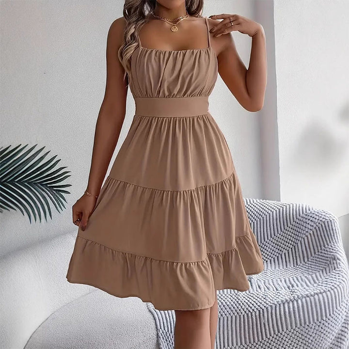 Thin-strapped layered ruffle dress