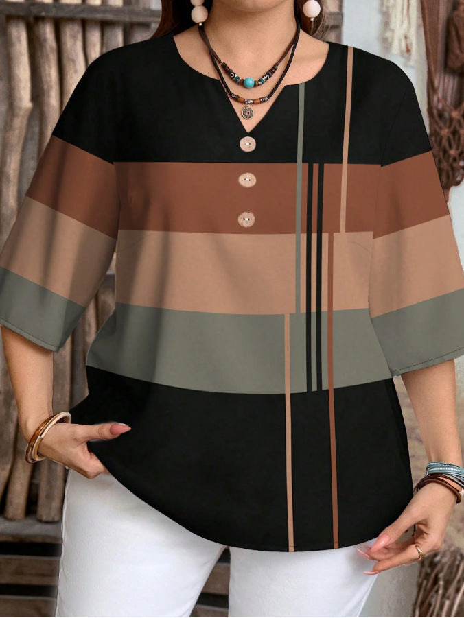 Versatile Color Block Striped T-Shirt