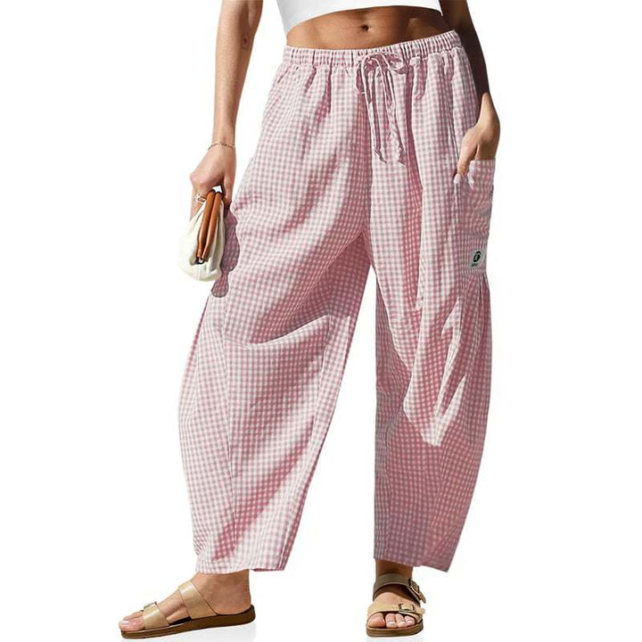 Linen Plaid Wide Leg Casual Pants