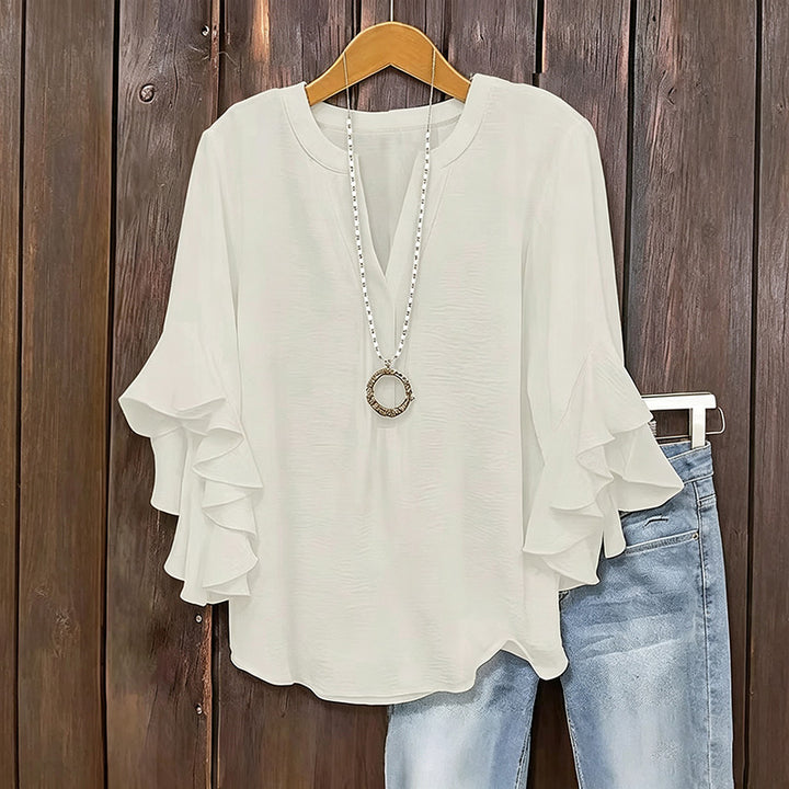 Ruffle-Sleeve V-Neck Blouse