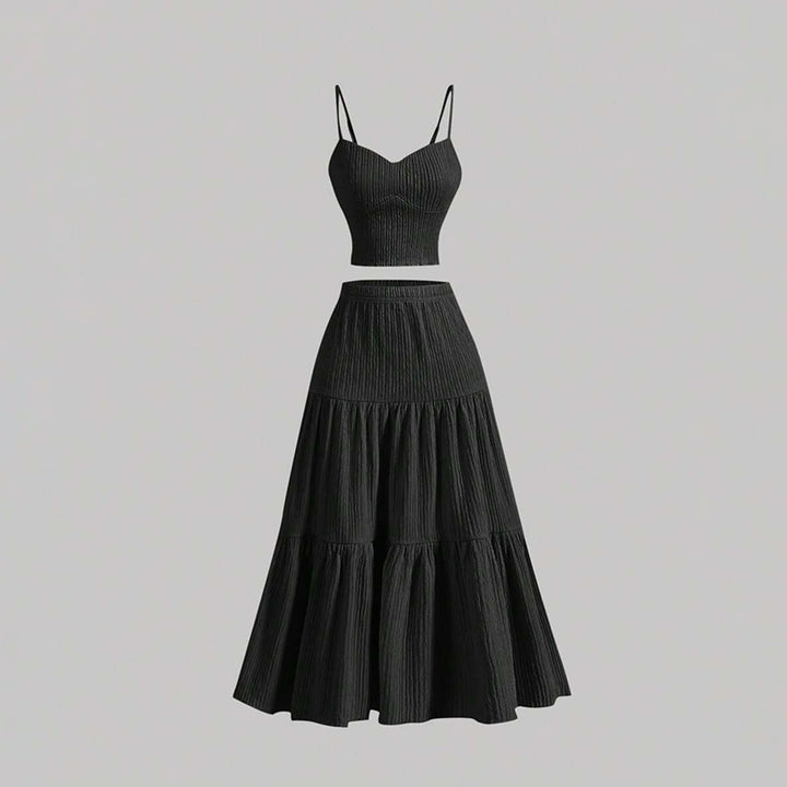 Elegant Ribbed Cami Top and Tiered Maxi Skirt Two-Piece Set