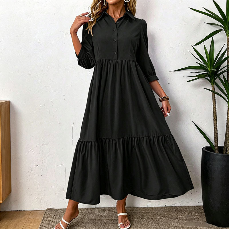 Collared Ruffled Hem Dress