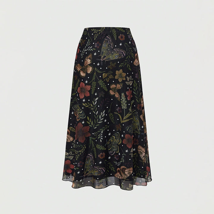 Floral Print Mesh High Waist A-Line Skirt