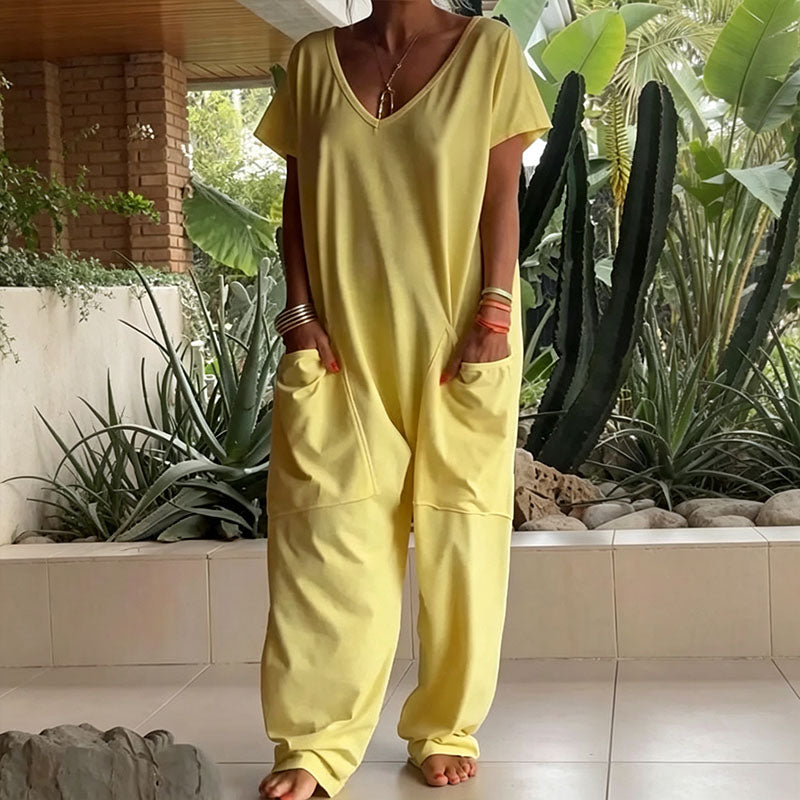 Relaxed V-neck casual jumpsuit
