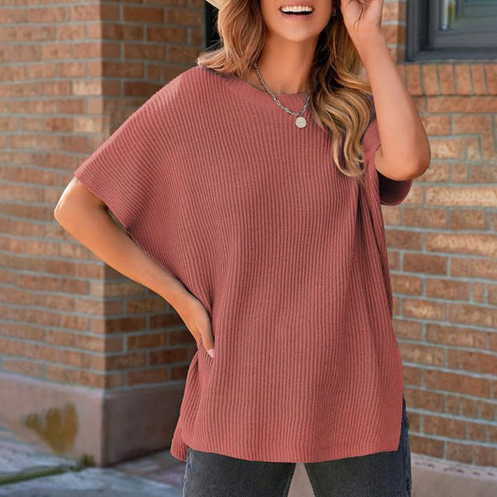 Solid Color Crew Neck Knit T-Shirt – Casual Pullover Sweater Top
