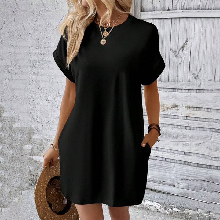 Casual Solid Color Batwing Sleeve Pocket Dress
