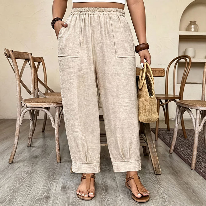 Elastic waist loose-fitting wide-leg pants