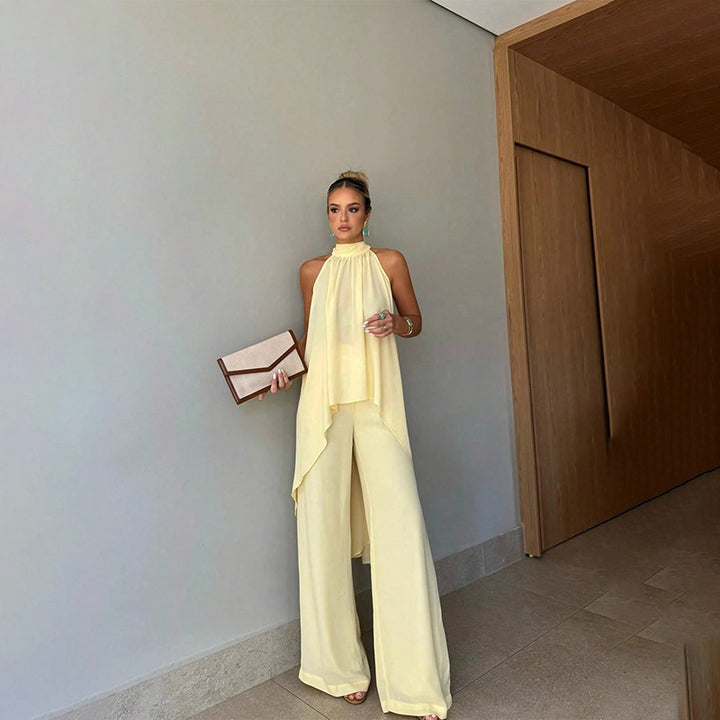 Asymmetrical solid-color sleeveless set