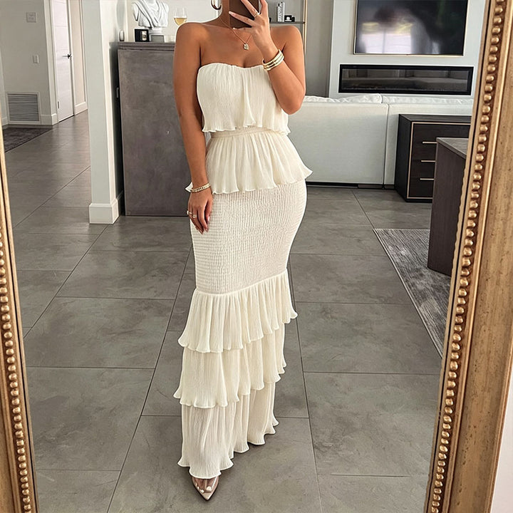 Fitted strapless tiered-ruffle dress