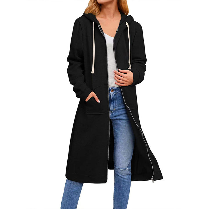 Long zip-up hooded sweatshirt jacket