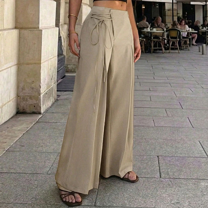 Casual drawstring high-waisted wide-leg pants