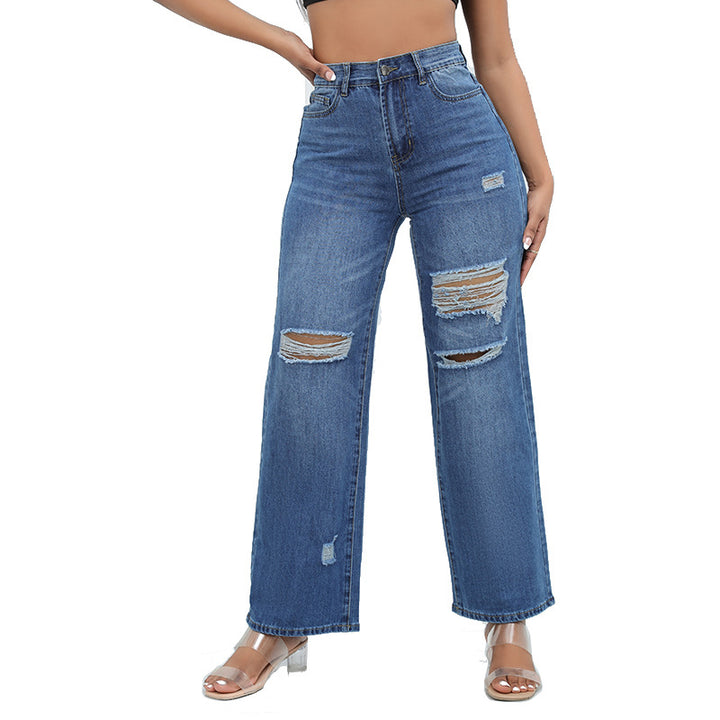 Ripped Stretch Baggy Jeans - Medium Wash