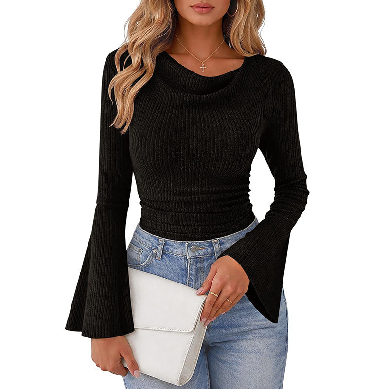 Casual draped neck bell sleeve top